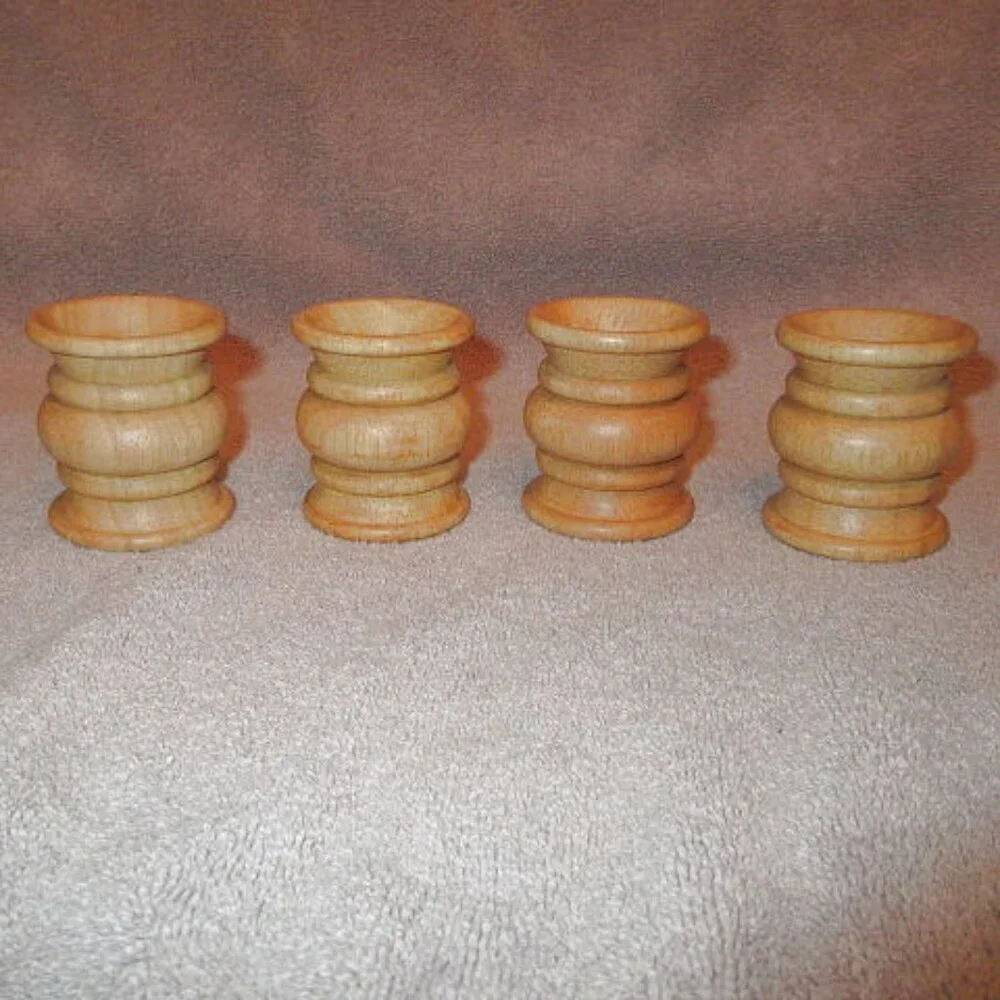 Vtg Hand Carved Wood Napkin Rings Set Of 4 Country Farmhouse MCM Rustic NEW